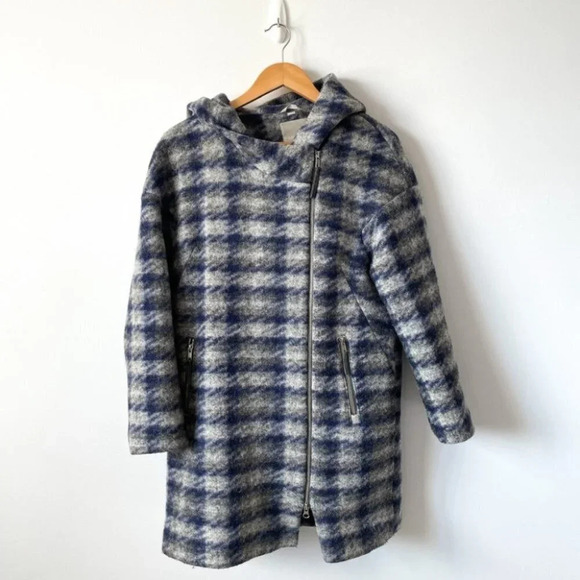 Soia & Kyo Kym Wool Blend Check Plaid Zip Jacket Hooded Coat Sz Medium - Picture 6 of 12